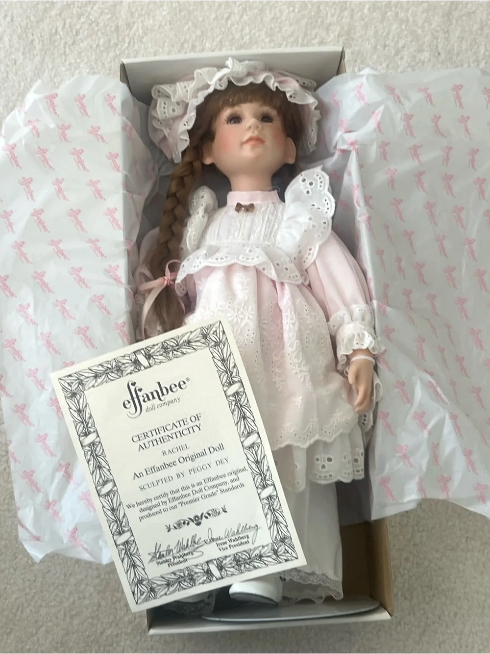 Vintage Effanbee Porcelain Doll “Rachel” by Peggy Dey SP105 box + certificate